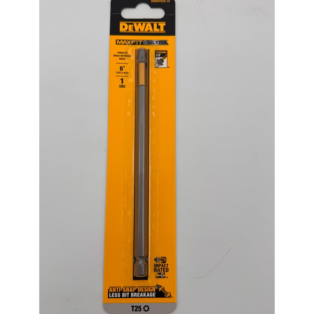 DeWALT MaxFIT Ultra 6in T25 Torx Power Bit Impact Rated DWAF6TX25-1H‎ New